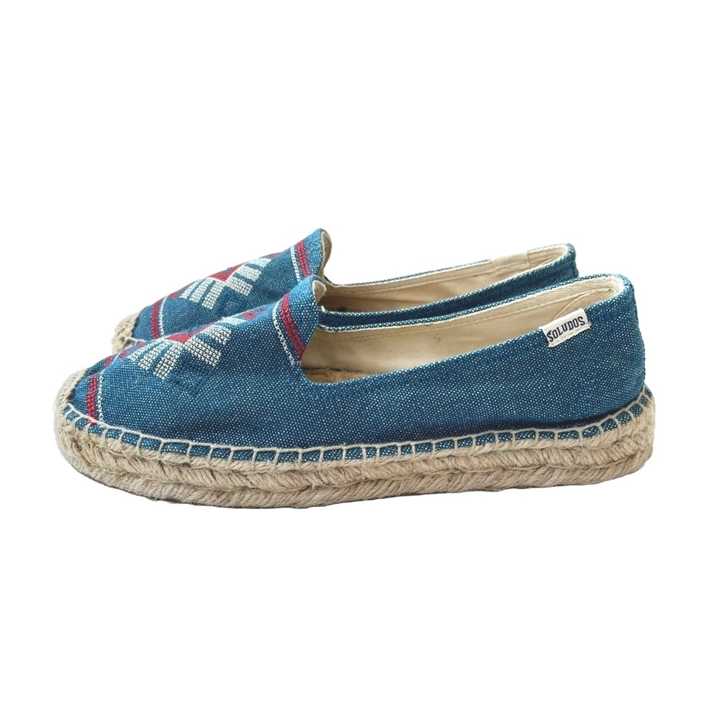 Soludos Espadrille Slip On Shoes, Denim Blue with Red & White Accents, US Size 8 - Picture 3 of 9